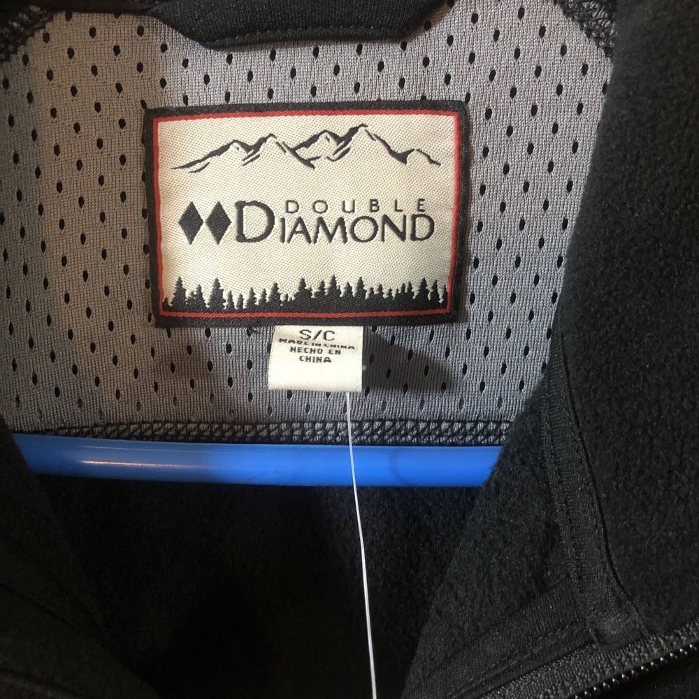 NWT Women Small Double Diamond Thermal Fleece Zip Jacket Black Zip Pockets Logo - Picture 2 of 14